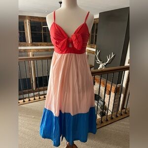 J Crew Factory Cotton Sundress Dress Tie Color Block Sz 2 NWT